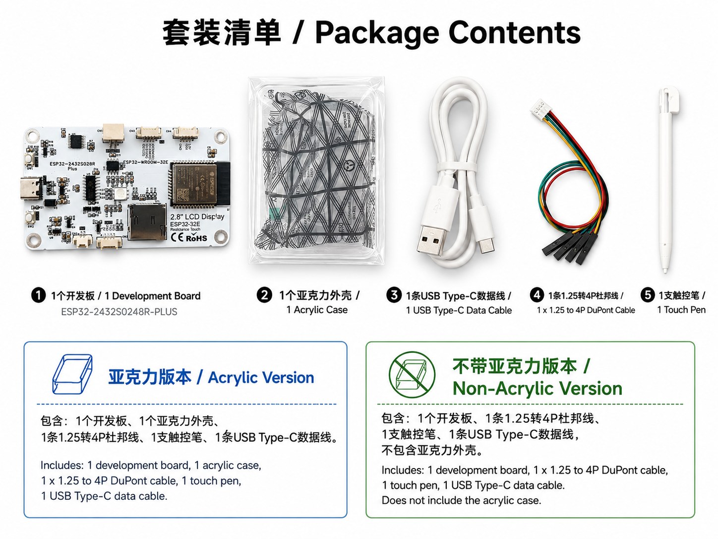 Package contents for ESP32-2432S0248R-PLUS